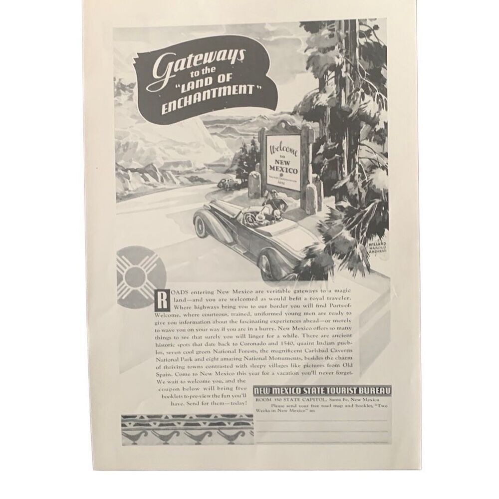 Vintage 1937 New Mexico Tourist Bureau Gateways Ad Advertisement